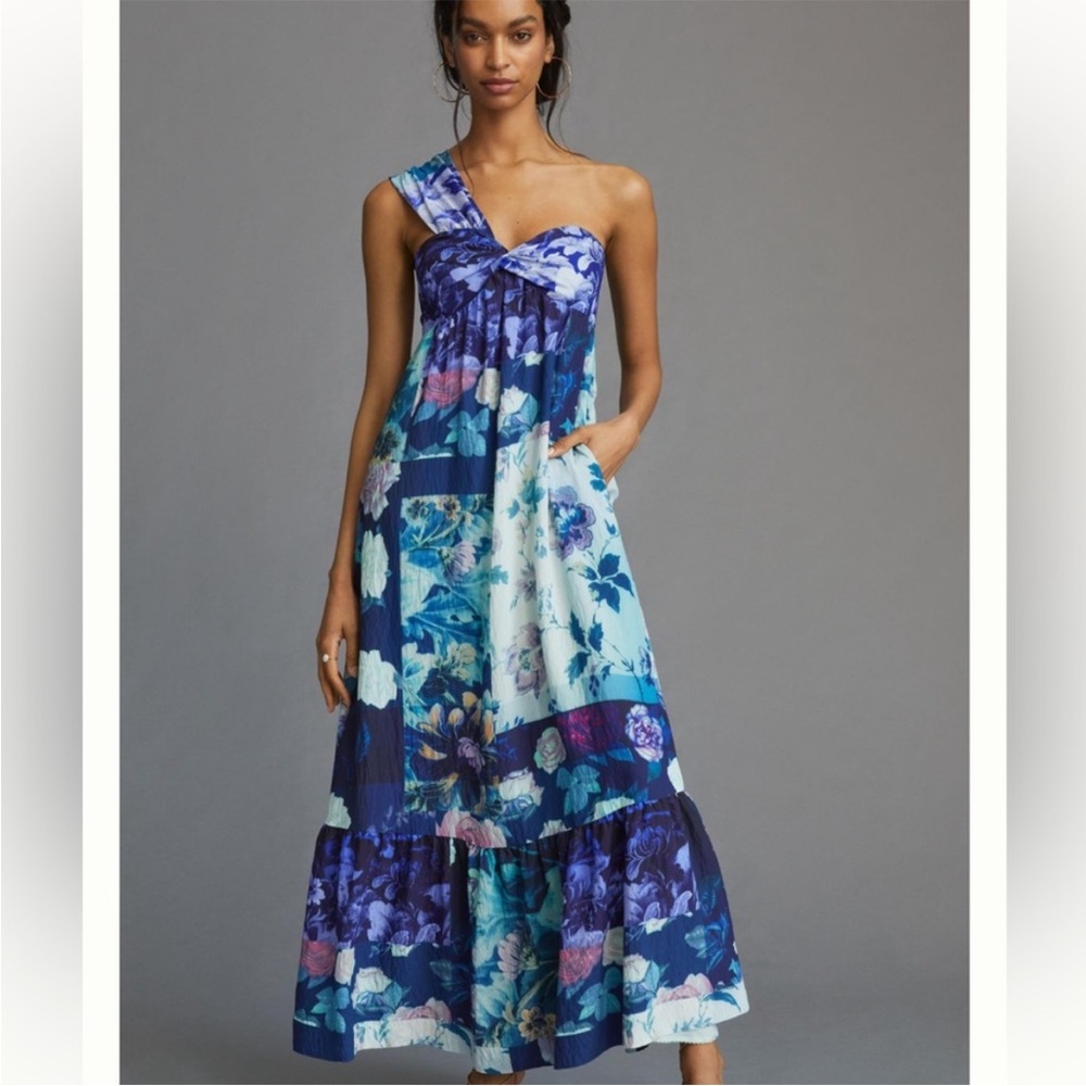 NWOT Anthropologie Maeve Floral One-Shoulder Maxi Dress new patchwork boho
